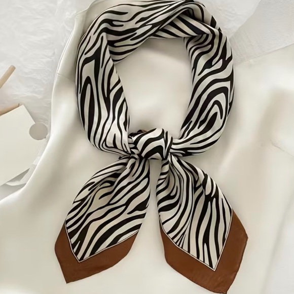 bdklasn Accessories - Zebra Print Silk Scarf with Brown Accents